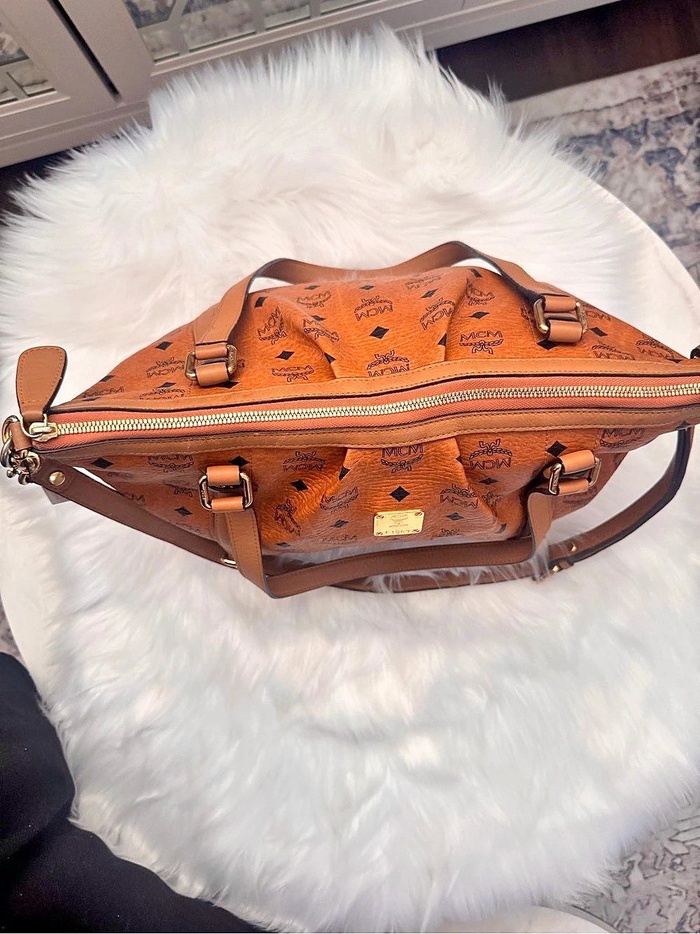 MCM Cognac Visetos Monogram Shopper Two-Way Tote Bag - Picture 7 of 14